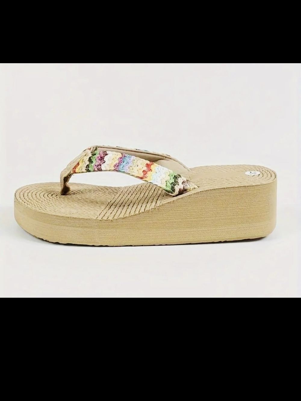 Beige Platform Flip Flop with Multicolor Straps